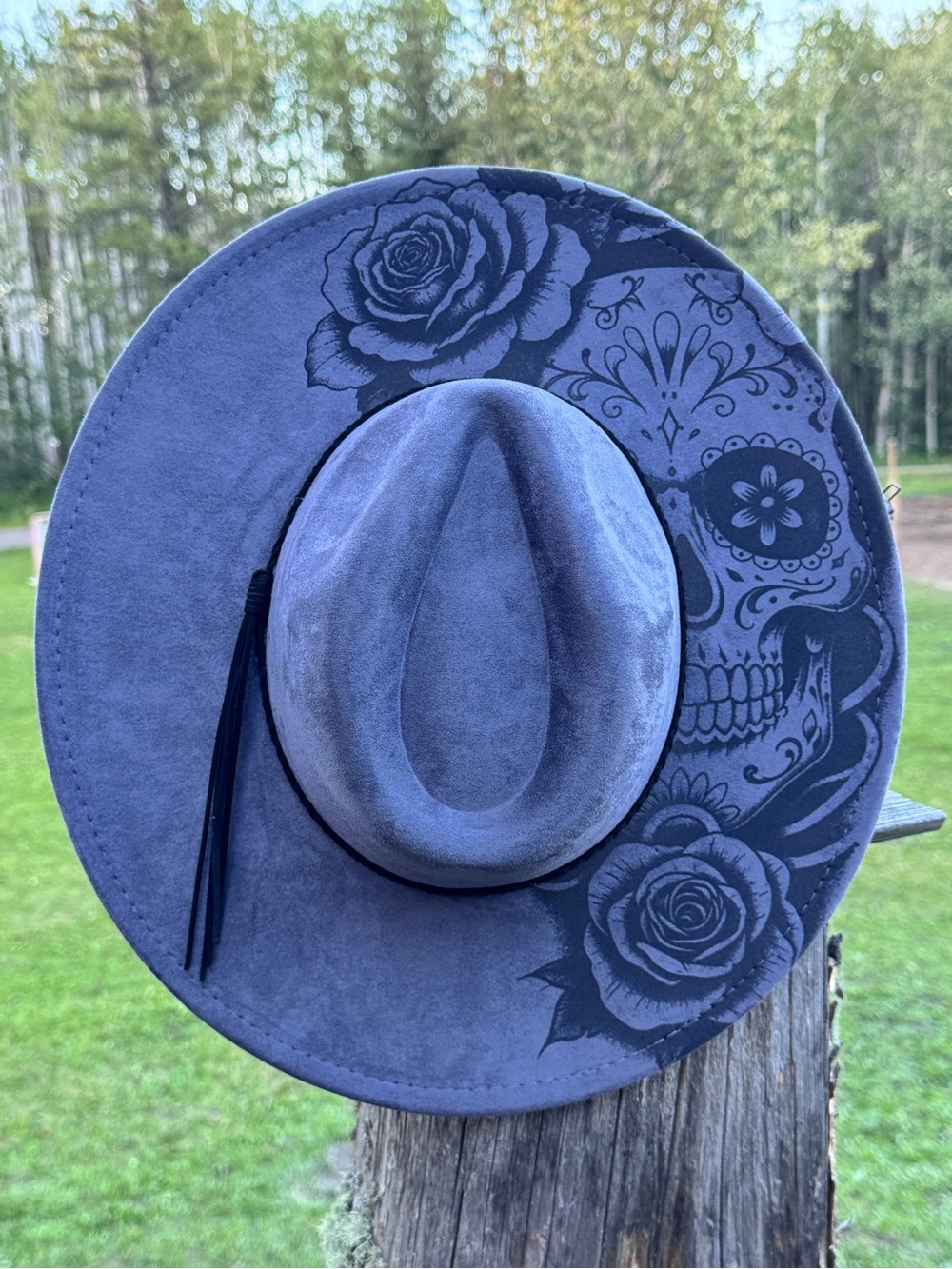 Custom burned wide brim hat✨